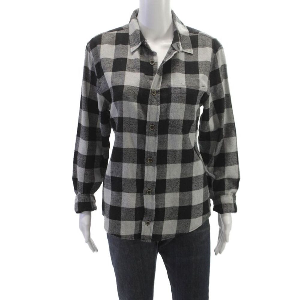 JACHS Mens Plaid Collared Button-Up Cotton Blend Long Sleeve Black Size S